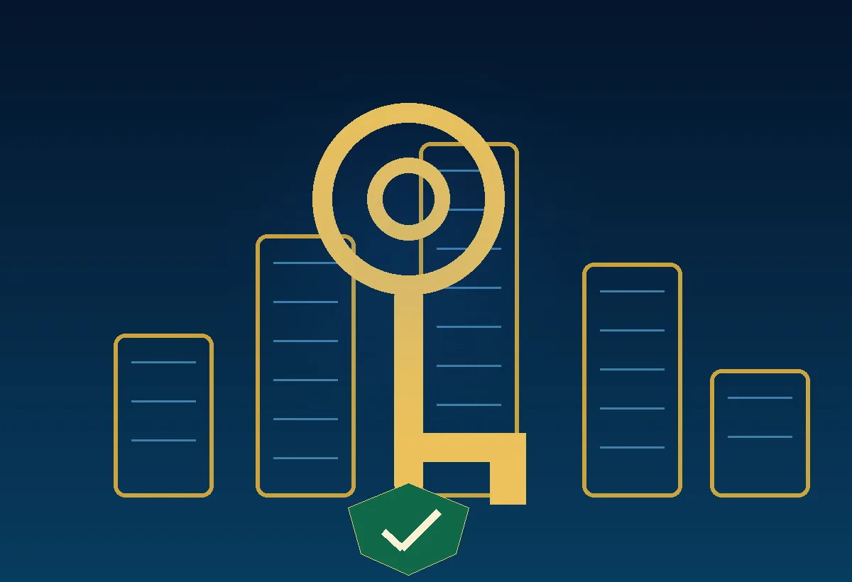 Stylised key and residential skyline illustration
