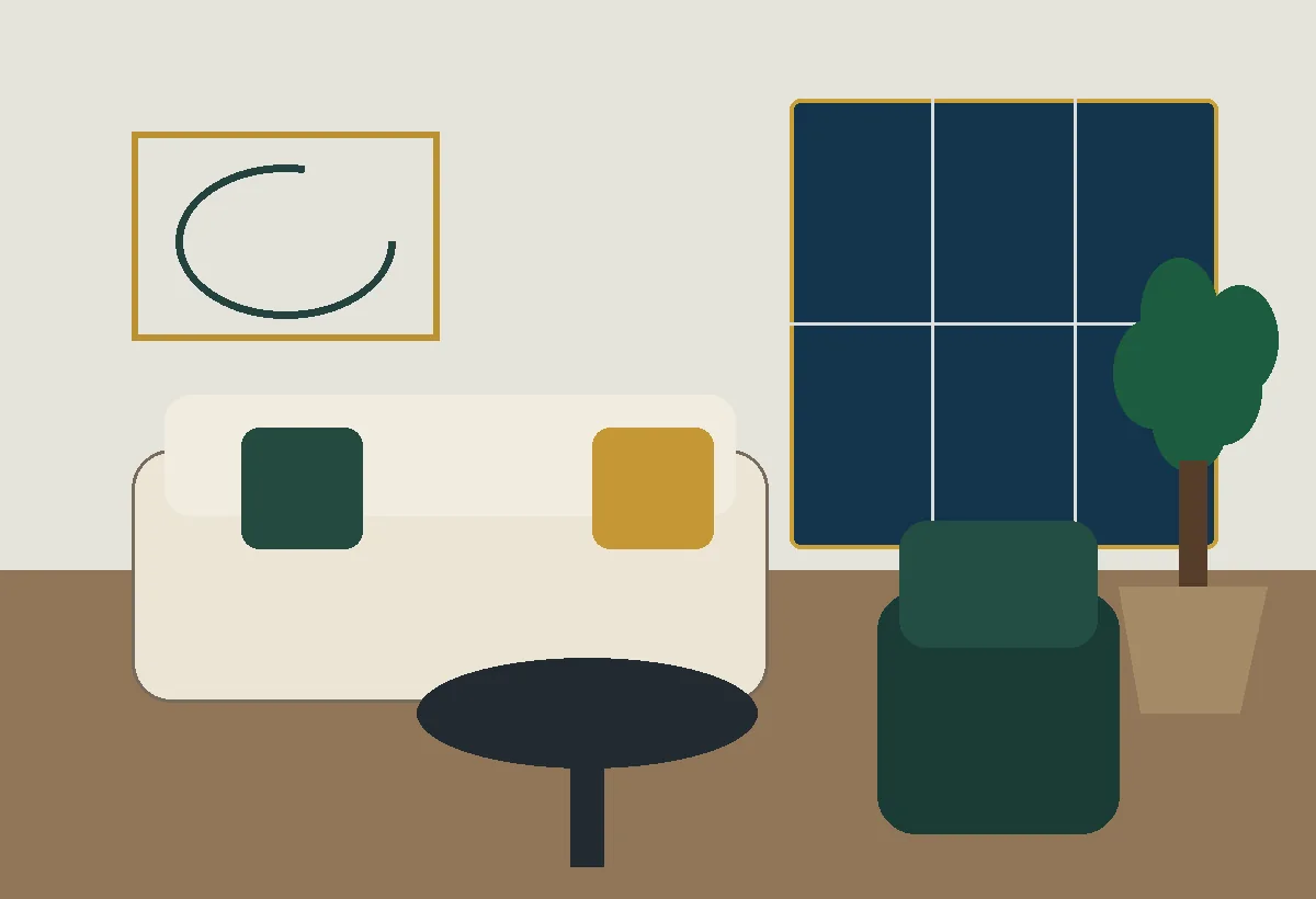 Architectural illustration of a modern living room